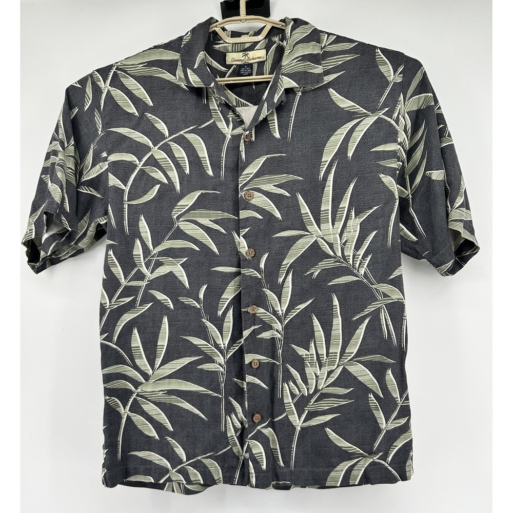 Tommy Bahama 100% Silk Short Sleeve Button Down Floral Black Green Small
